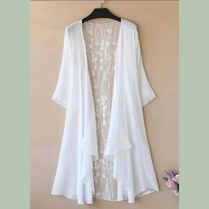 Plus-Size Elegant Capelet Shawl Floral Lace Trim Semi Sheer Mid Length 2XL New